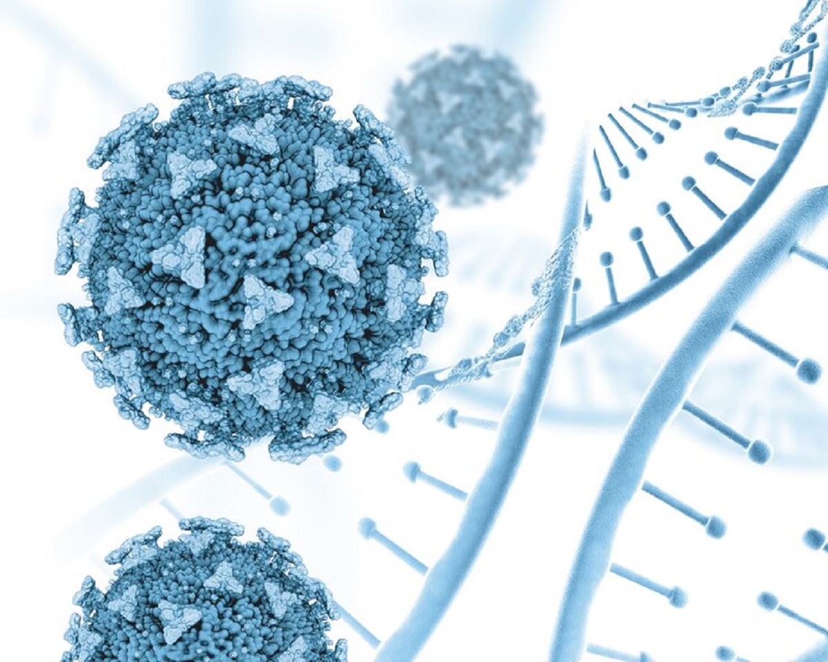 3d Render DNA Strands and Non-Small Cell Lung Cancer Virus