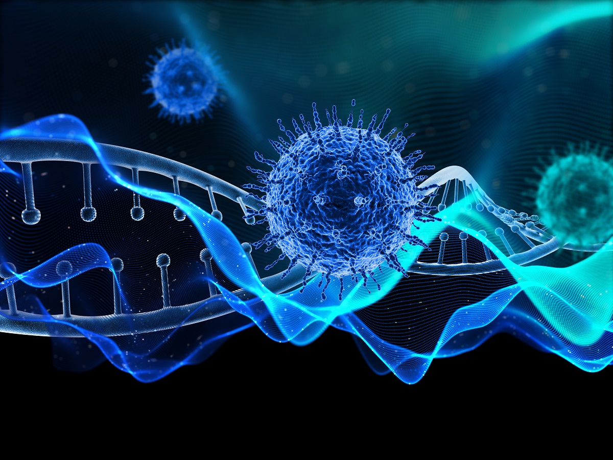 3D illusion of Pancreatic Cancer Virus Cells and DNA Strand